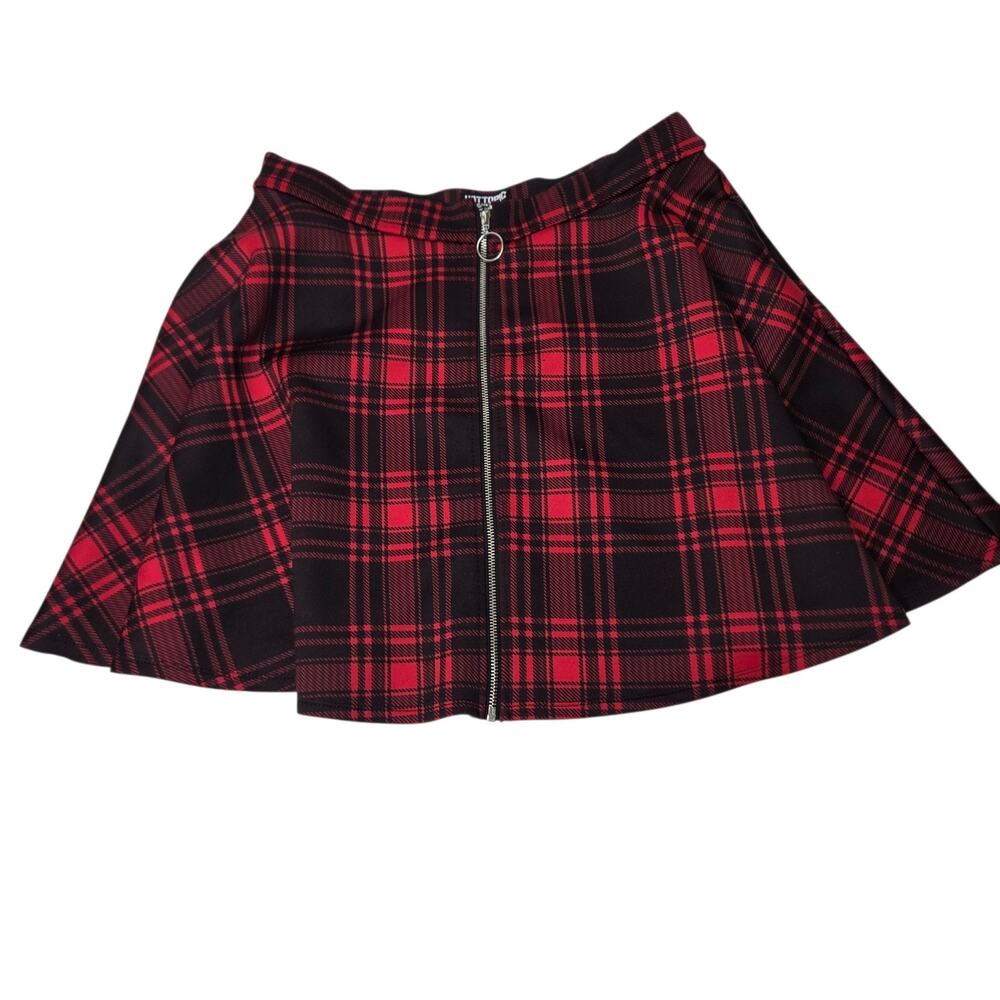 Hot Topic Red Black Plaid 0-Ring‎ Skater Skirt SZ Large Goth Grunge Y2K Punk
